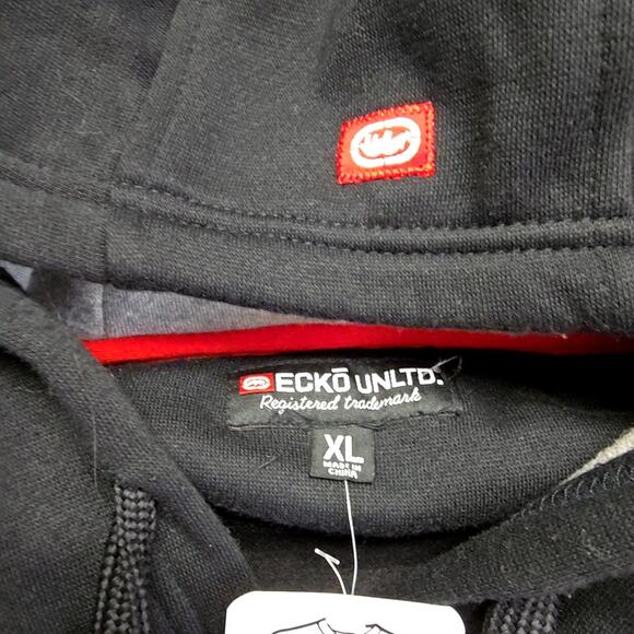 Ecko Unltd Hoodie Men's XL Black Zip Up Red Stripe Graphic Streetwear Jacket Y2K - Picture 6 of 11